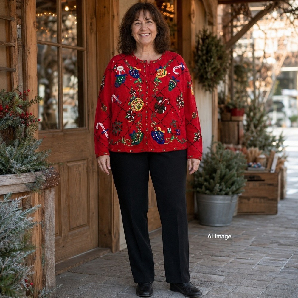 Vintage Lord & Taylor Christmas Cardigan Sweater XXL Embroidery Beads Santa Bear